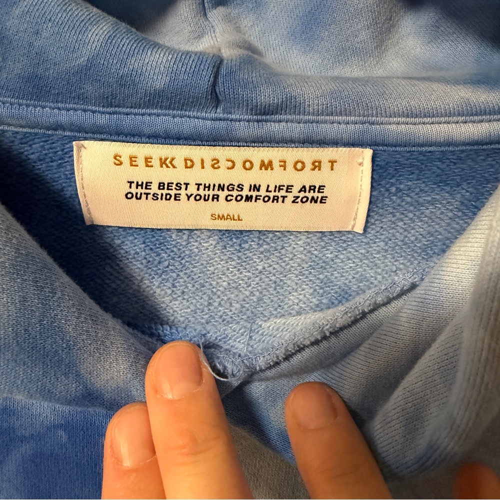Seek Discomfort Blue Tie-Dye Men's Hoodie Sweatshirt Small - Picture 2 of 7
